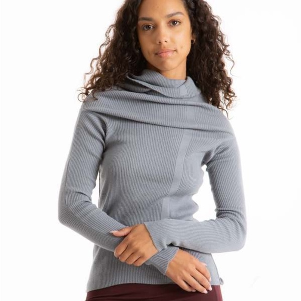 Paloma Wool Light Gray Ribbed Cowl Neck Sweater